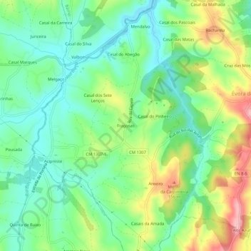 Topografische kaart Fragosas, hoogte, reliëf