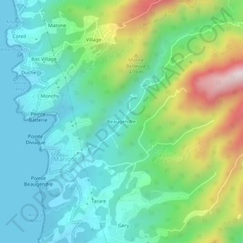 Topografische kaart Beaugendre, hoogte, reliëf