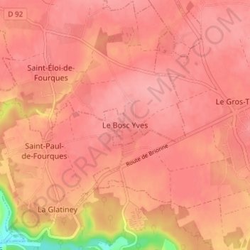 Topografische kaart Le Bosc Yves, hoogte, reliëf