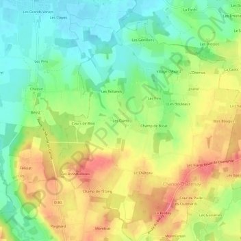 Topografische kaart Les Guets, hoogte, reliëf