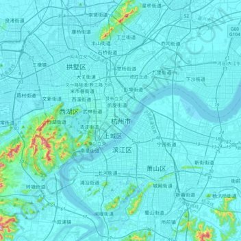 Topografische kaart Hangzhou, hoogte, reliëf