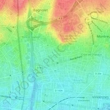 Topografische kaart Chêne liège, hoogte, reliëf