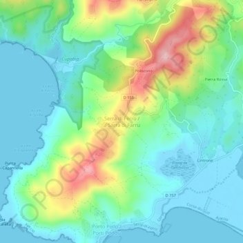 Topografische kaart Serra di Ferro, hoogte, reliëf