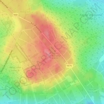 Topografische kaart Ardennes, hoogte, reliëf