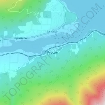 Topografische kaart Procter, hoogte, reliëf