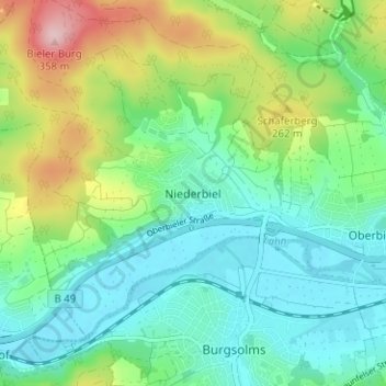 Topografische kaart Niederbiel, hoogte, reliëf