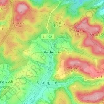 Topografische kaart Oberheinriet, hoogte, reliëf