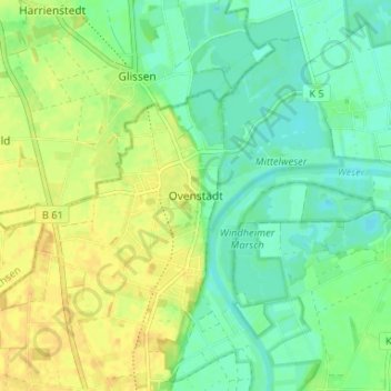 Topografische kaart Ovenstädt, hoogte, reliëf
