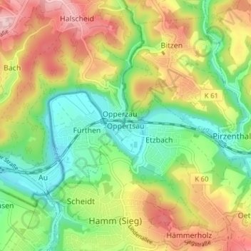 Topografische kaart Oppertsau, hoogte, reliëf
