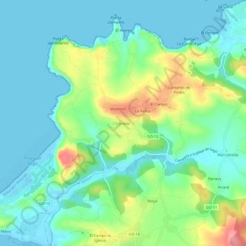 Topografische kaart Lloreda, hoogte, reliëf