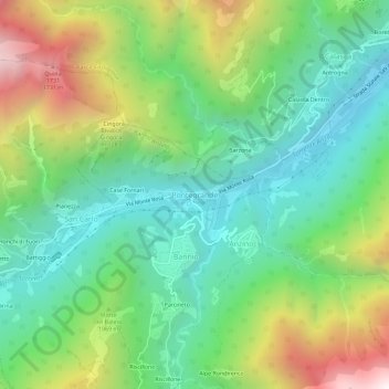 Topografische kaart Pontegrande, hoogte, reliëf