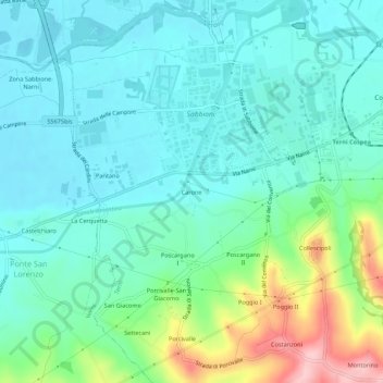 Topografische kaart Carone, hoogte, reliëf