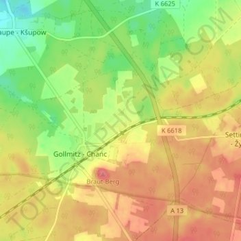 Topografische kaart Gollmitzer Ausbau, hoogte, reliëf