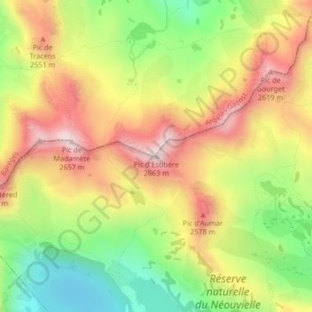 Topografische kaart Pic d'Estibère, hoogte, reliëf