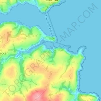 Topografische kaart Gillan, hoogte, reliëf