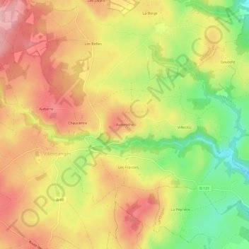 Topografische kaart Auteroche, hoogte, reliëf
