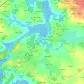 Topografische kaart Ty Len, hoogte, reliëf