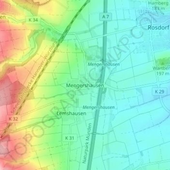Topografische kaart Mengershausen, hoogte, reliëf