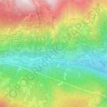 Topografische kaart Confine Superiore, hoogte, reliëf
