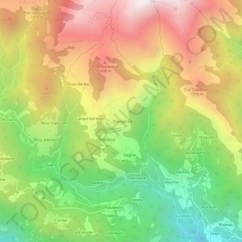 Topografische kaart Dravugna, hoogte, reliëf