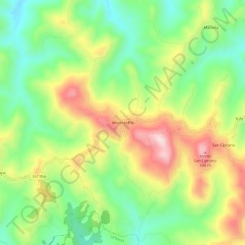 Topografische kaart Montesoffio, hoogte, reliëf