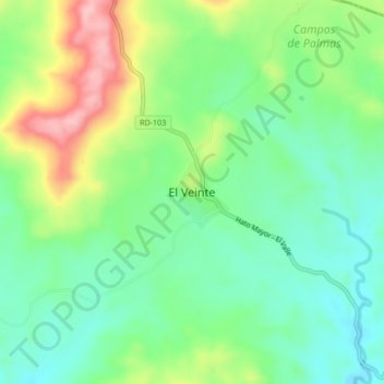 Topografische kaart El Veinte, hoogte, reliëf