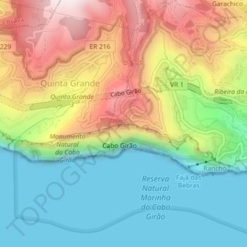 Topografische kaart Cabo Girão, hoogte, reliëf