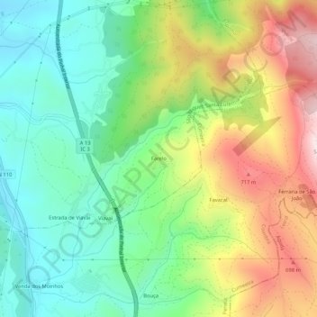 Topografische kaart Farelo, hoogte, reliëf