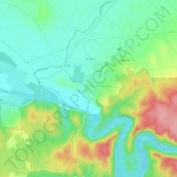 Topografische kaart Russan, hoogte, reliëf