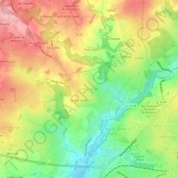 Topografische kaart Le Mas Blanc, hoogte, reliëf