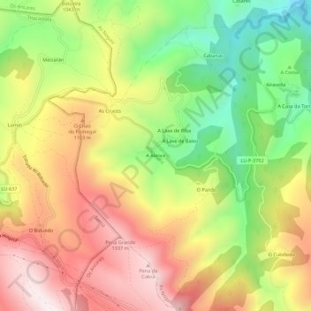 Topografische kaart A Alence, hoogte, reliëf