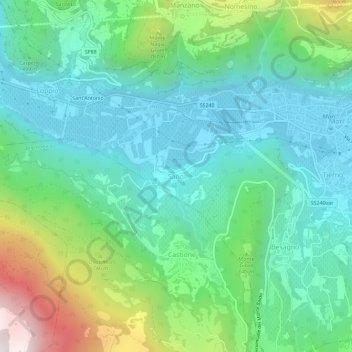 Topografische kaart Sano, hoogte, reliëf