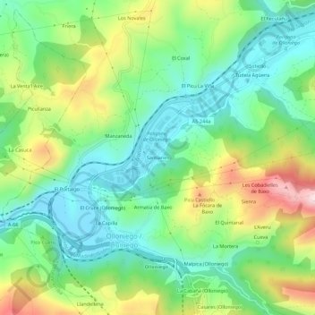 Topografische kaart Santianes, hoogte, reliëf
