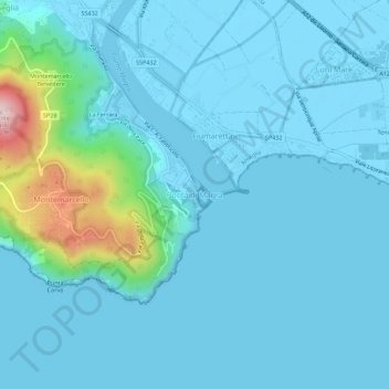 Topografische kaart Bocca di Magra, hoogte, reliëf