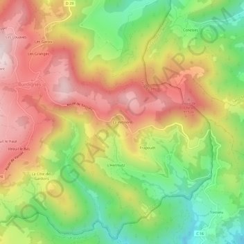 Topografische kaart La Petilière, hoogte, reliëf