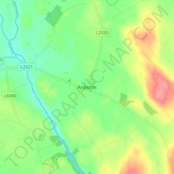 Topografische kaart Ardattin, hoogte, reliëf