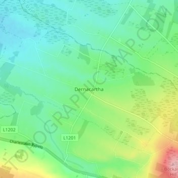 Topografische kaart Dernacartha, hoogte, reliëf
