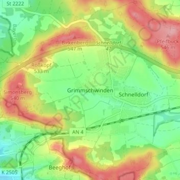 Topografische kaart Grimmschwinden, hoogte, reliëf