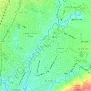 Topografische kaart Sawojajar, hoogte, reliëf