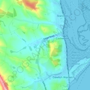 Topografische kaart Cofton, hoogte, reliëf