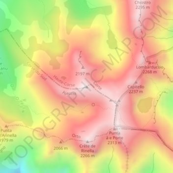 Topografische kaart Capo ai Sorbi, hoogte, reliëf