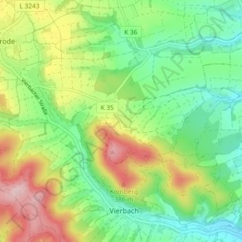 Topografische kaart Alberode, hoogte, reliëf