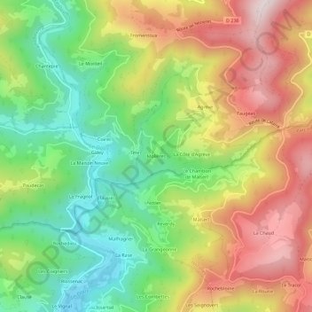Topografische kaart Molières, hoogte, reliëf