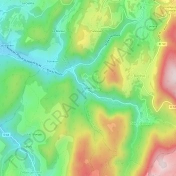 Topografische kaart Lhuire, hoogte, reliëf