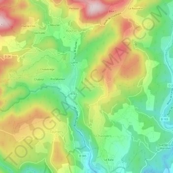 Topografische kaart Coulens, hoogte, reliëf