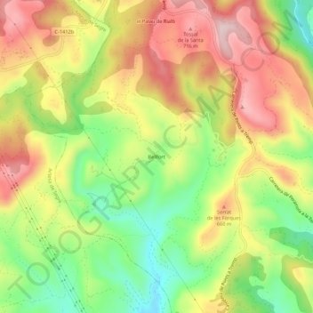 Topografische kaart Bellfort, hoogte, reliëf