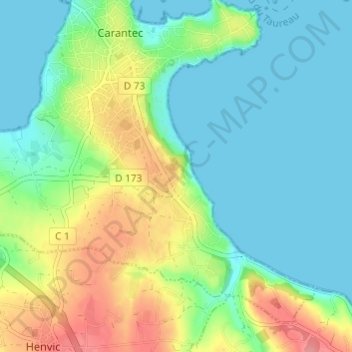 Topografische kaart Kerliezec, hoogte, reliëf