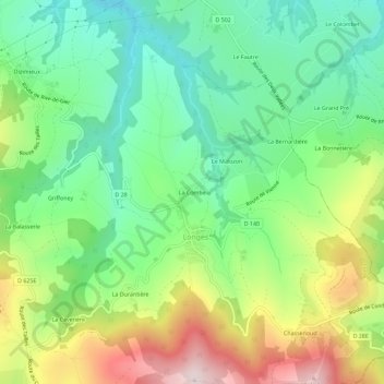 Topografische kaart La Combe, hoogte, reliëf