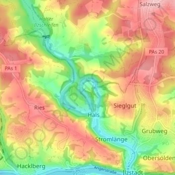 Topografische kaart Reut, hoogte, reliëf