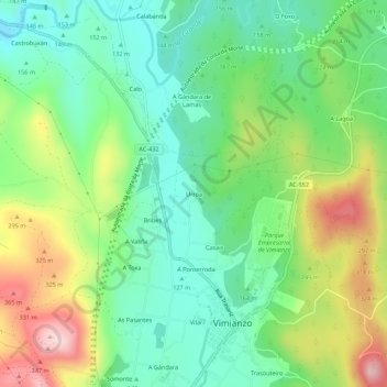 Topografische kaart Urroa, hoogte, reliëf